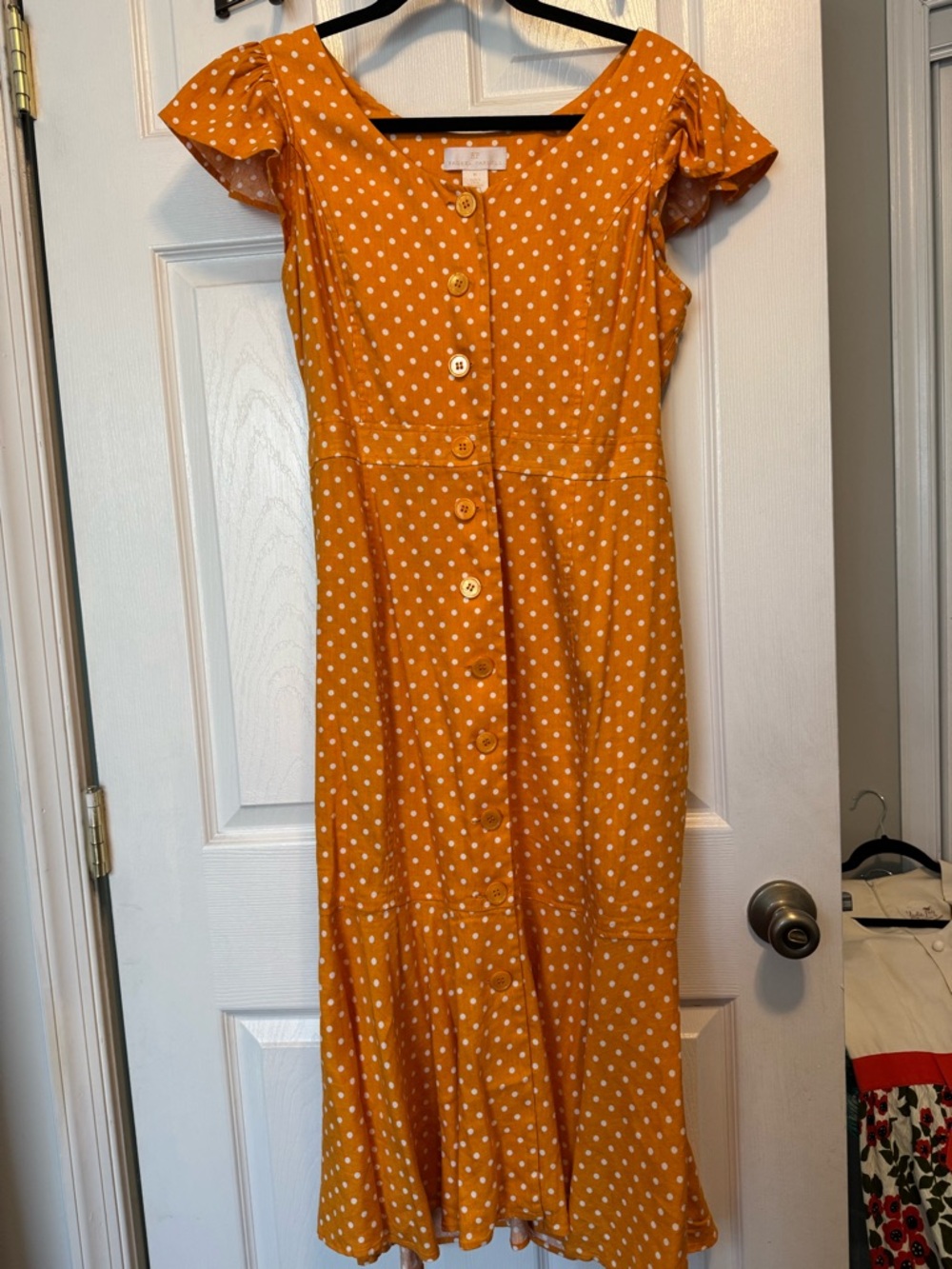Rachel Parcell Mustard Yellow Polka Dot Midi Dress